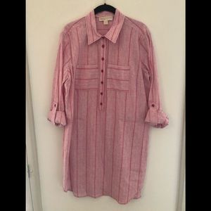 Michael Kors pink/white shirt dress. Size Large.